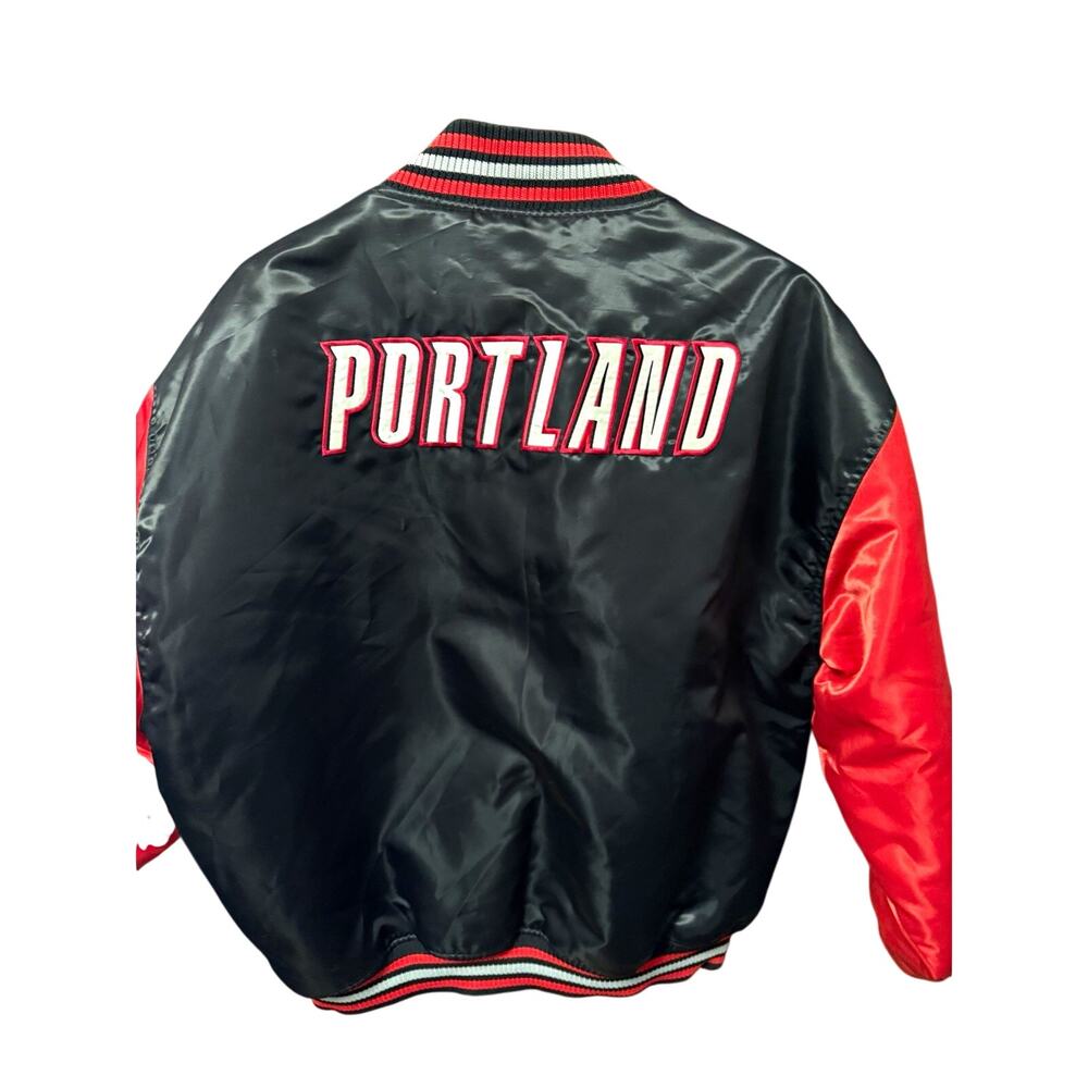 Vintage UNK Portland Trail Blazers NBA Snap-Front Satin Jacket Black/Red Size XL